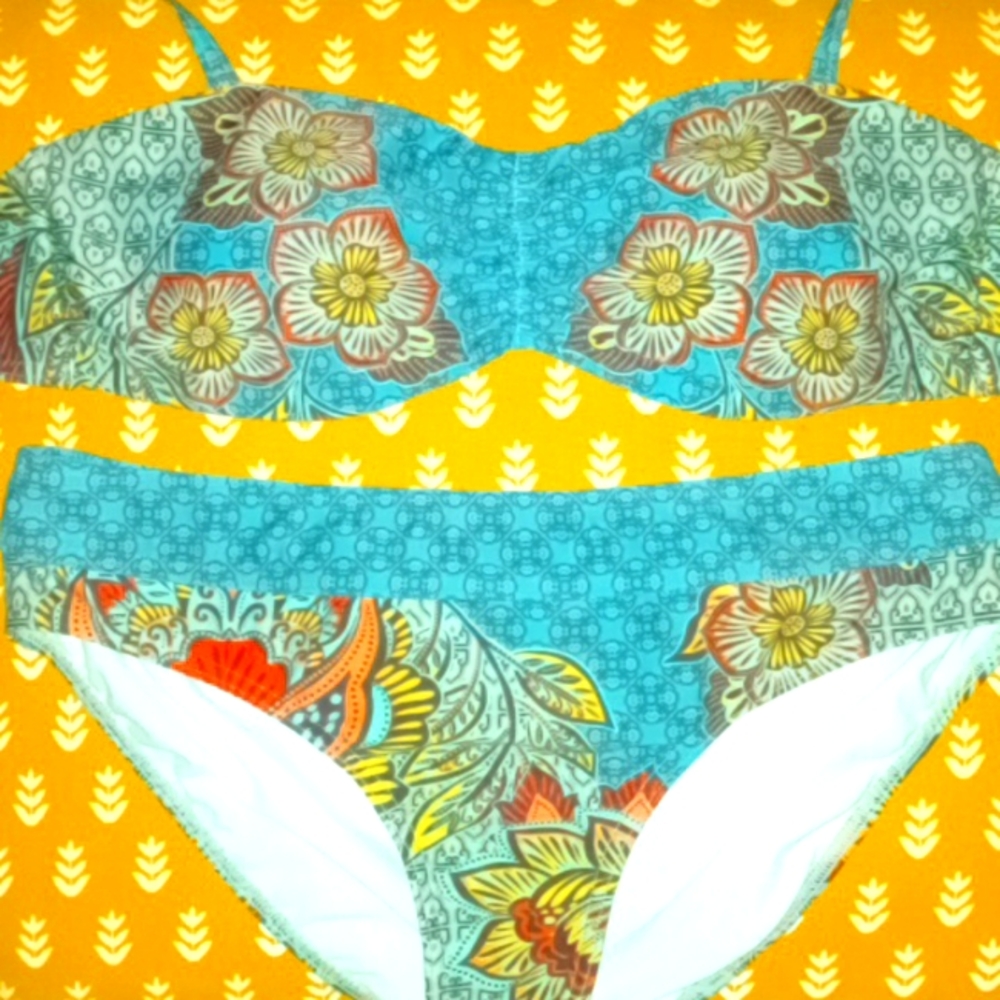 Prana Swim Top Medium Floral Geometric Teal NWOT